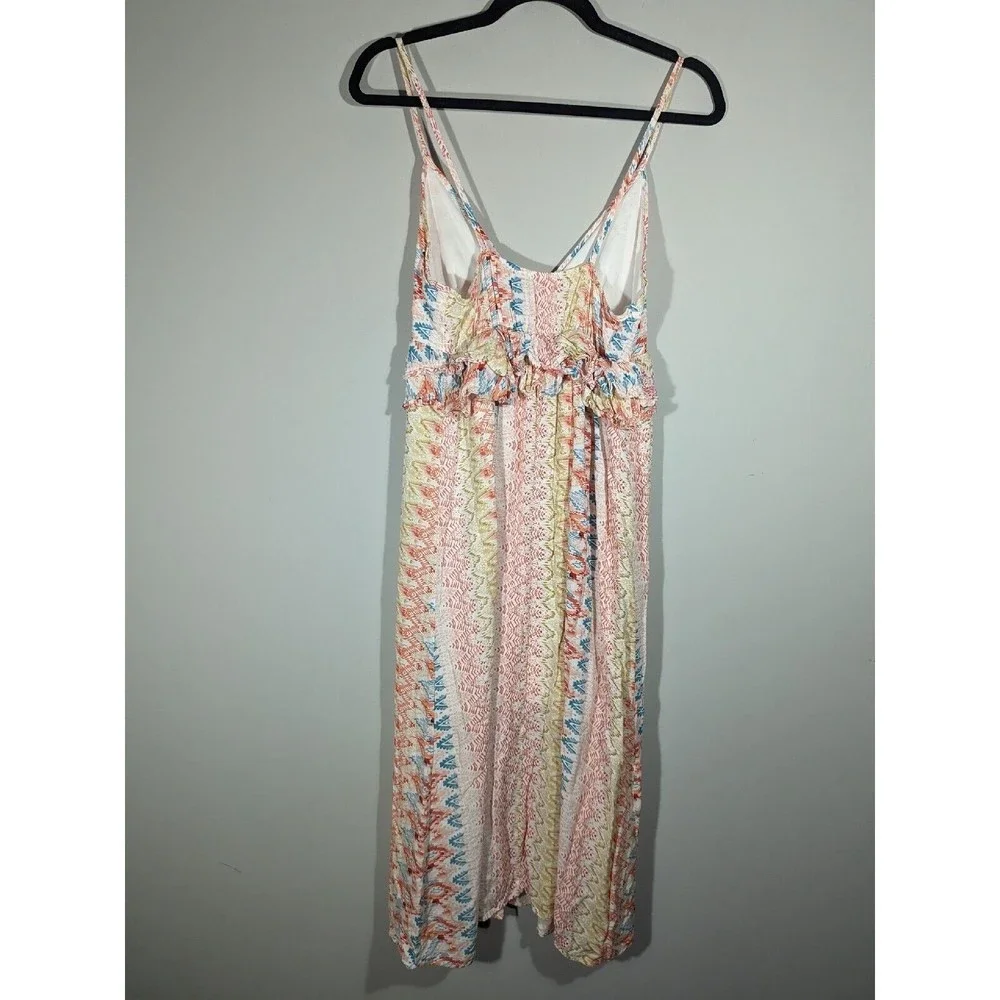 Hummingbird Colorful Abstract Print Ruffle Midi Sleeveless Dress Women Size M - Picture 2 of 6